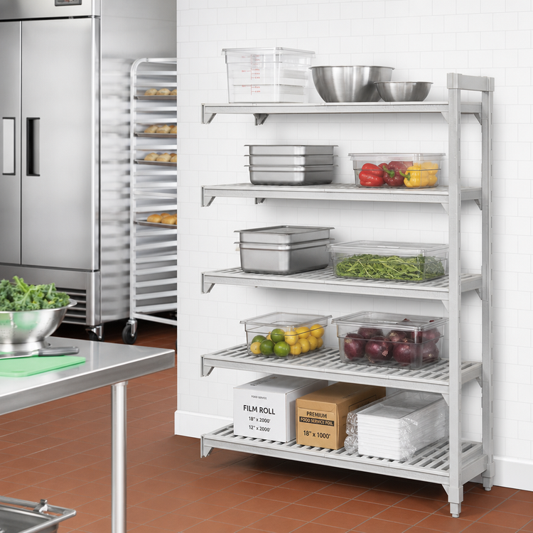 Product image #3 for Cambro Camshelving Premium 5-Tier Vented Polymer Add-On Shelving Unit, 24" x 48" x 72", Speckled Gray