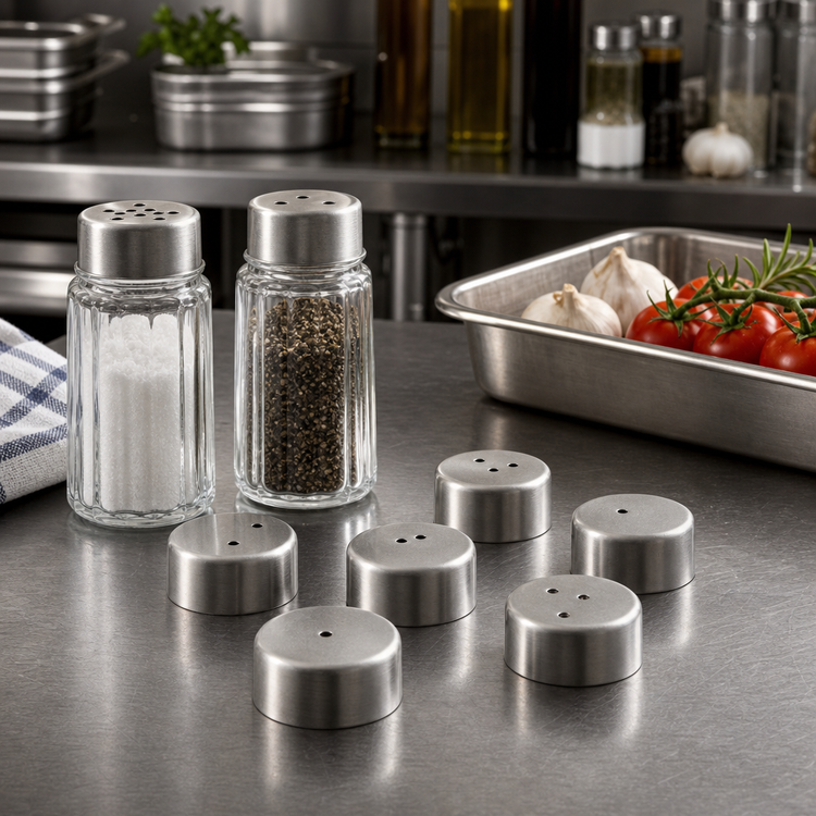 Product image #2 for Vintage Stainless Steel Replacement Caps for Salt & Pepper Shakers, 1-1/2 Inch Dia. x 1/2 Inch H