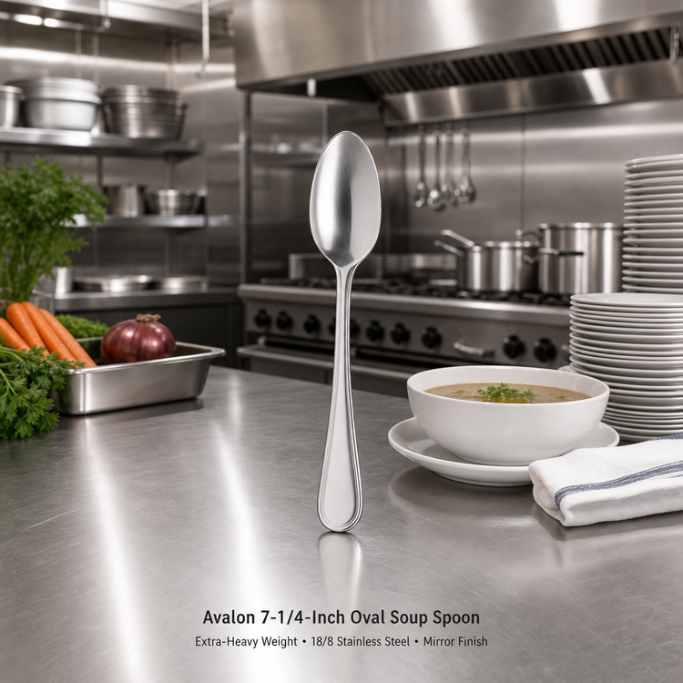 Product image #2 for Avalon 7-1/4-Inch Oval Soup Spoon, Extra-Heavy Weight, 18/8 Stainless Steel, Mirror Finish