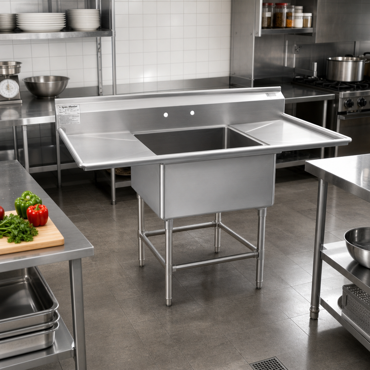 Product image #2 for Spec-Master FN Series 1-Compartment Stainless Steel Sink with Dual Drainboards