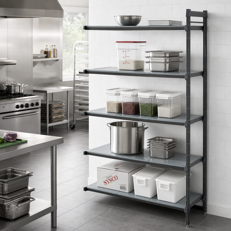 Product image #2 for Cambro Camshelving Basics Plus 5-Tier Solid Add-On Polymer Shelving Unit, 18" x 42" x 84", Brushed Graphite