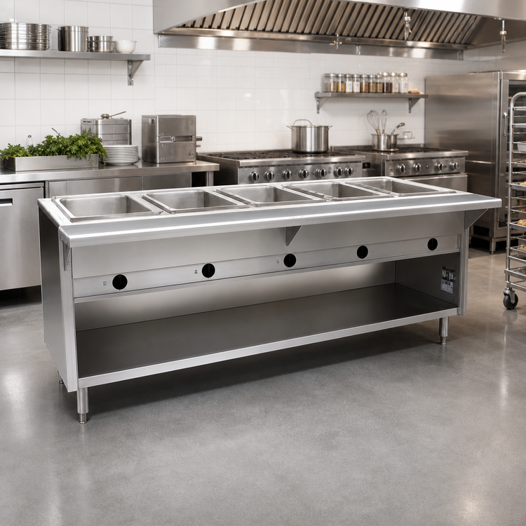 Product image #2 for Spec-Master HT6OB-208-3 Six-Well Electric Hot Food Table with Open Base, 94.5 Inches Wide