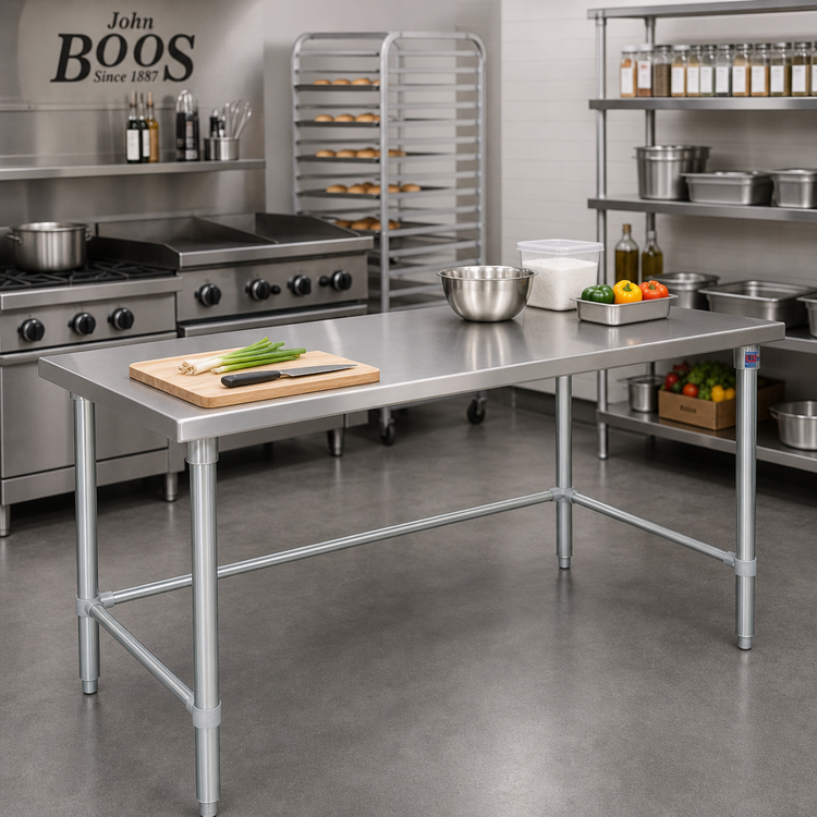 Product image #2 for John Boos Stallion 108-Inch x 24-Inch Stainless Steel Flat Top Work Table with Safety Edge and Galvanized Base