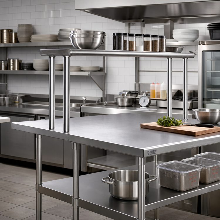 Product image #2 for Eagle Group Flex-Master 48 Inch Stainless Steel Table-Mount Overshelf Post Pair