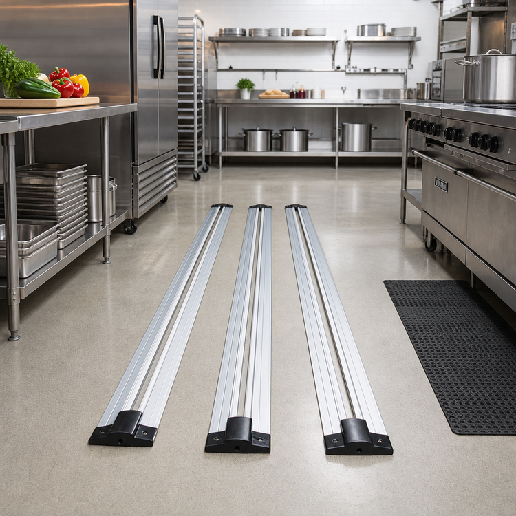 Product image #2 for Quantum Double Unit Floor Track Assembly Kit with 3 19-Foot V-Groove Aluminum Tracks