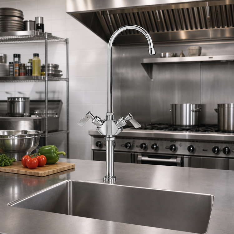 Product image #2 for Fisher 52892 Deck-Mount Single-Hole Dual-Control Manual Faucet with 6-Inch Gooseneck Spout