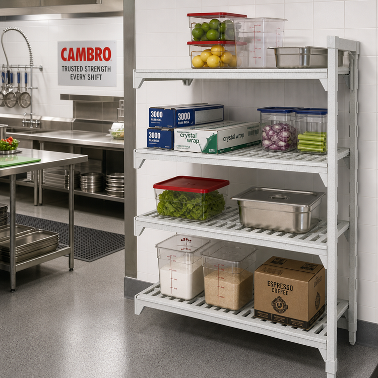 Product image #3 for Cambro Camshelving Premium 4-Tier Vented Add-On Polymer Shelving Unit, 21 x 72 x 72 Inches, Speckled Gray