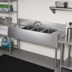 Thumbnail image #2 for Krowne CS-1860 60-Inch 20-Gauge Stainless Steel 3-Compartment Sink with Dual Drainboards, Faucet, and Legs