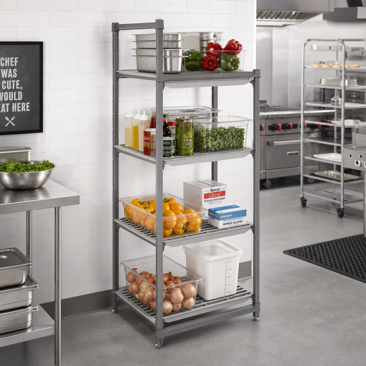 Product image #2 for Cambro Camshelving Basics Plus 4-Tier Vented Stationary Starter Unit, 30 W x 24 D x 64 H, Brushed Graphite