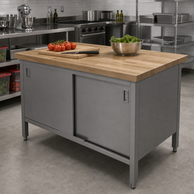 Product image #2 for John Boos 36 x 24 Inch 1-3/4 Inch Thick Maple Top Enclosed Base Work Table with Sliding Doors