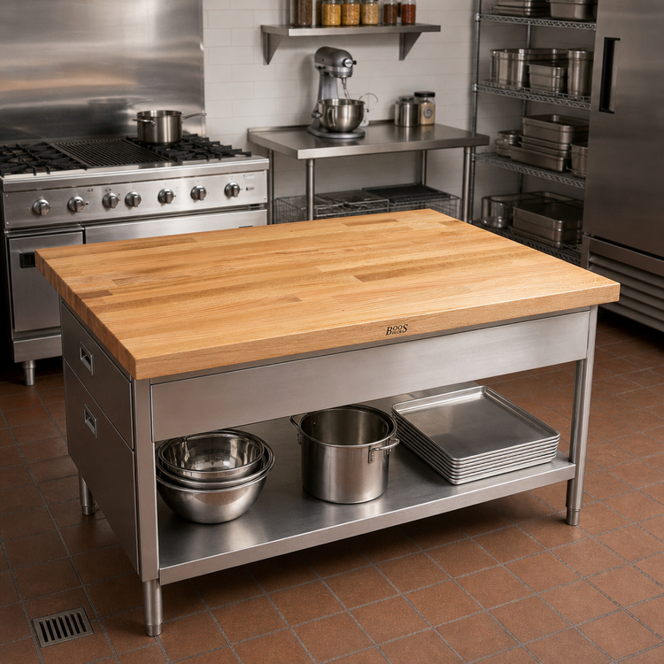 Product image #2 for John Boos Appalachian Red Oak Island Countertop, 48 x 42 x 1-1/2 Inch, Blended Rails, Edge Grain, Oil Finish
