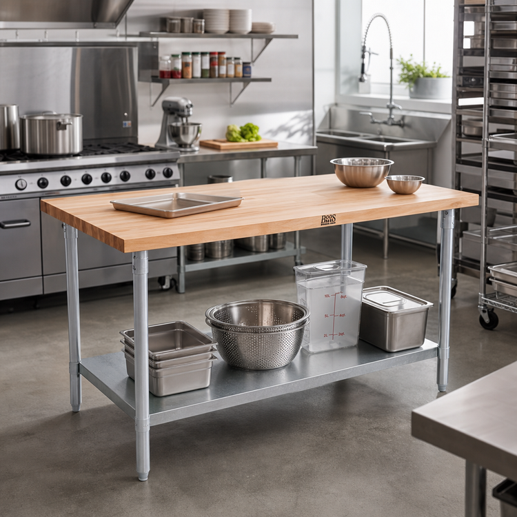 Product image #2 for John Boos 72-Inch x 24-Inch Wood Top Work Table with Adjustable Undershelf, Northern Hard Rock Maple, Galvanized Base
