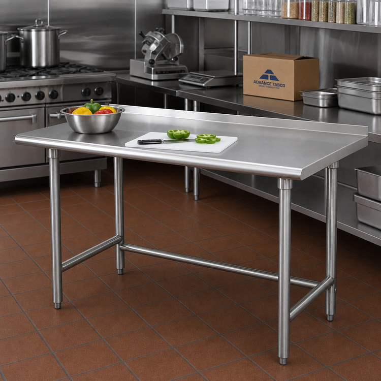Product image #2 for Advance Tabco Special Value Series 72 Inch x 24 Inch 16-Gauge 304 Stainless Steel Work Table with Open Base and 1-1/2 Inch Rear Up-Turn