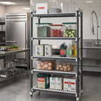 Thumbnail image #2 for Cambro Camshelving® Elements EXU183072V5480 5-Tier Vented Polypropylene Shelving Starter Unit, Speckled Gray, 18" Deep x 30" Long x 72" High