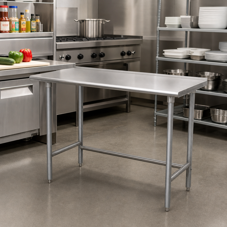 Product image #2 for Advance Tabco 60-Inch x 24-Inch 16-Gauge 304 Stainless Steel Work Table with 1-1/2-Inch Rear Up-Turn and Galvanized Open Base