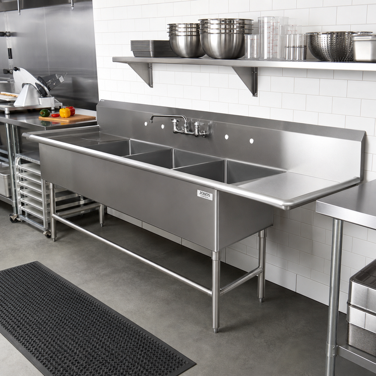 Product image #2 for John Boos Pro-Bowl 4-Compartment 16-Gauge Stainless Steel Sink with 18" Right Drainboard, 18" x 24" x 12" Bowls