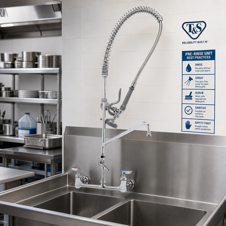Product image #2 for T&S Brass EasyInstall Wall-Mount Pre-Rinse Unit with Add-On Faucet, 8-Inch Swing Nozzle, and 44-Inch Hose