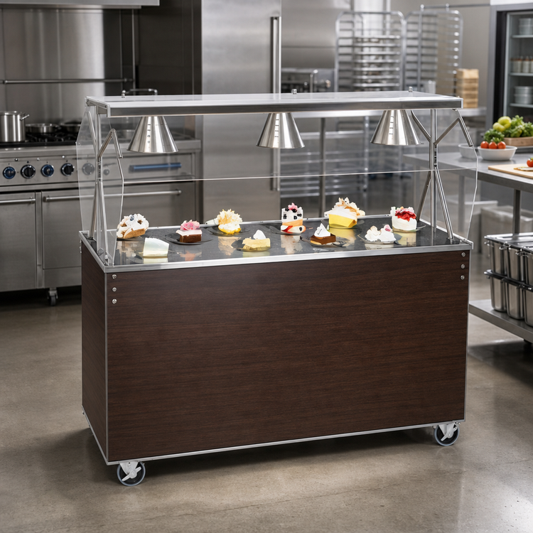 Product image #2 for Vollrath 2-Series Affordable Portable 60-Inch Walnut Woodgrain Mobile Utility Station with Sliding Door Storage Base and Breath Guard Lights