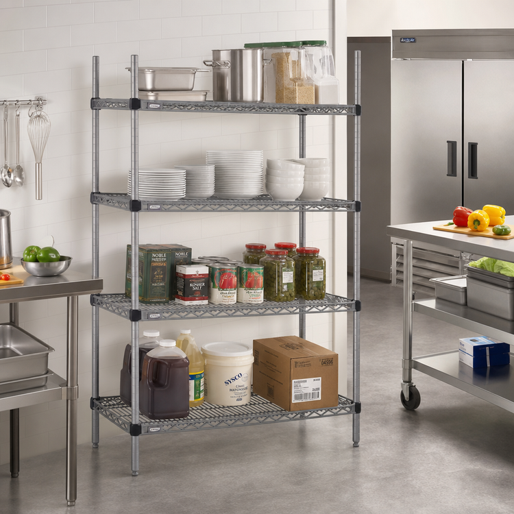 Product image #2 for Eagle Group Valu-Master Quad-Adjust 4-Tier Stationary Wire Shelving Starter Unit, 36W x 18D x 74H, Pewter Gray Epoxy