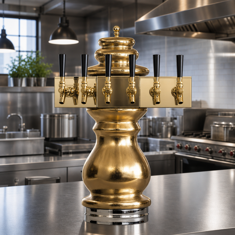Product image #2 for Glastender Braumeister 5-Faucet Polished Brass Glycol-Cooled Draft Dispensing Tower