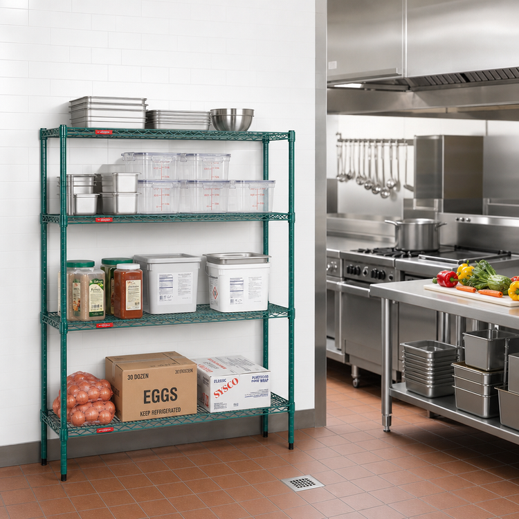 Product image #2 for Eagle Group Valu-Gard Stationary 4-Tier Wire Starter Shelving Unit, 72W x 21D x 74H, Green Epoxy Finish