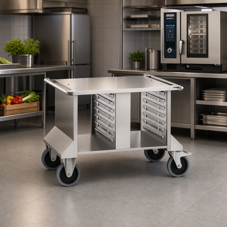 Product image #2 for RATIONAL MobilityLine Stand II Stainless Steel Mobile Equipment Stand with 14 Support Rails for iCombi 6- and 10-Half-Size Classic/Pro