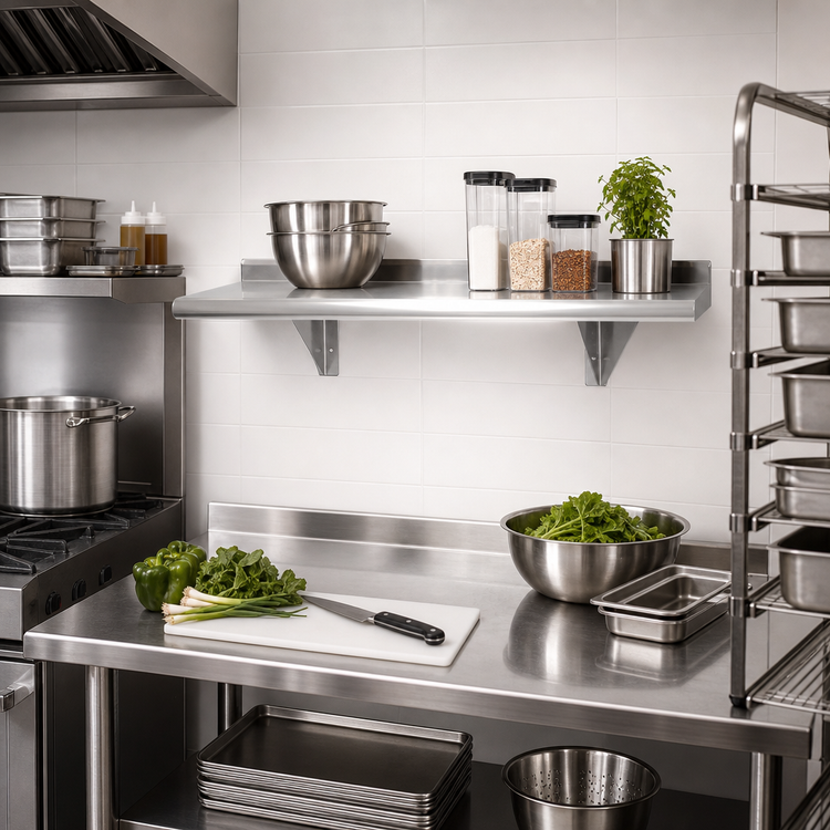 Product image #2 for Advance Tabco 30-Inch x 12-Inch Wall-Mounted Stainless Steel Wall Shelf