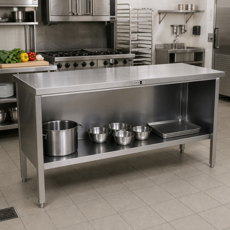 Product image #2 for John Boos Open Front Stainless Steel Enclosed Base Work Table, 108 x 30 Inches