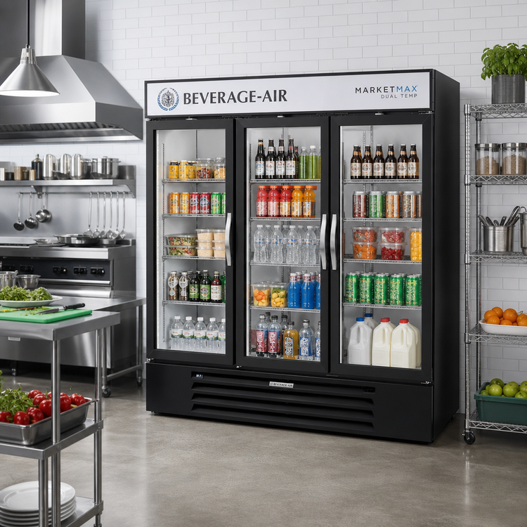 Product image #3 for Beverage-Air MarketMax Dual Temp Three-Section Reach-In Merchandiser Refrigerator