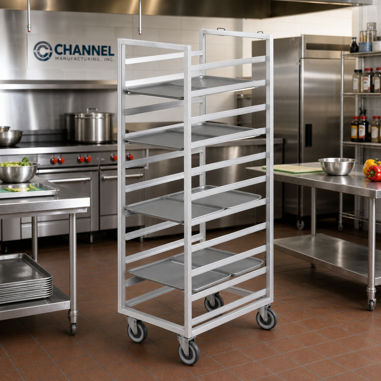 Product image #2 for Channel Manufacturing 64-Inch Standard Series Aluminum Cafeteria Tray Rack, Single Section, End Load, 36-Tray Capacity