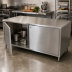 Thumbnail image #3 for BK Resources CST-2472HL2 72 x 24 x 34-3/4 in Dual-Access Stainless Steel Chef Table with Locking Cabinet Doors, 14-Gauge Top