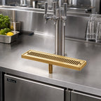 Thumbnail image #2 for Perlick Corporation 5025TF Surface-Mount Brass Beverage Drip Tray Trough with Removable Louvered Glass Rack, 19 x 4-7/8 Inch