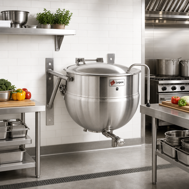 Product image #2 for Legion LTWT-60 60-Gallon Wall-Mounted Stationary Direct Steam Kettle, 2/3-Jacketed