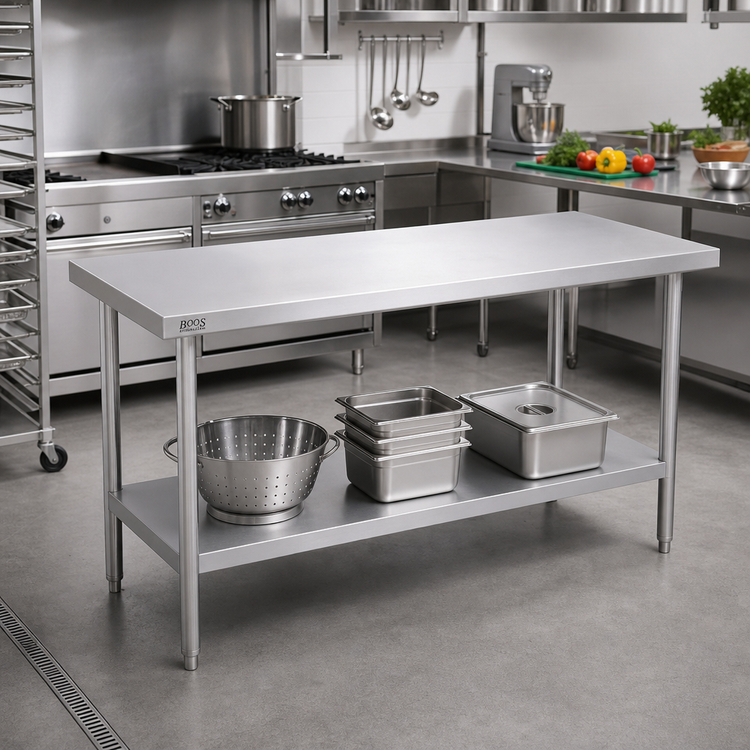 Product image #2 for John Boos Stallion 48" x 30" 18-Gauge 430 Stainless Steel Top Work Table with Undershelf
