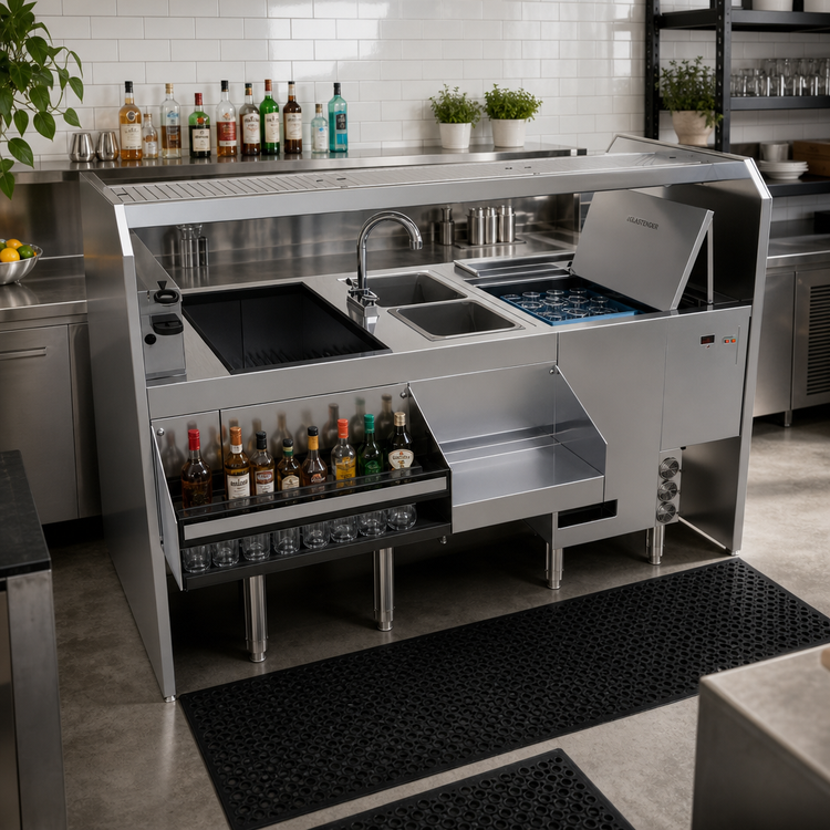Product image #2 for Glastender Complete Style Pass-Thru Cocktail Station with GW24 Glasswasher, 66 Inch Wide, Rightward Workflow