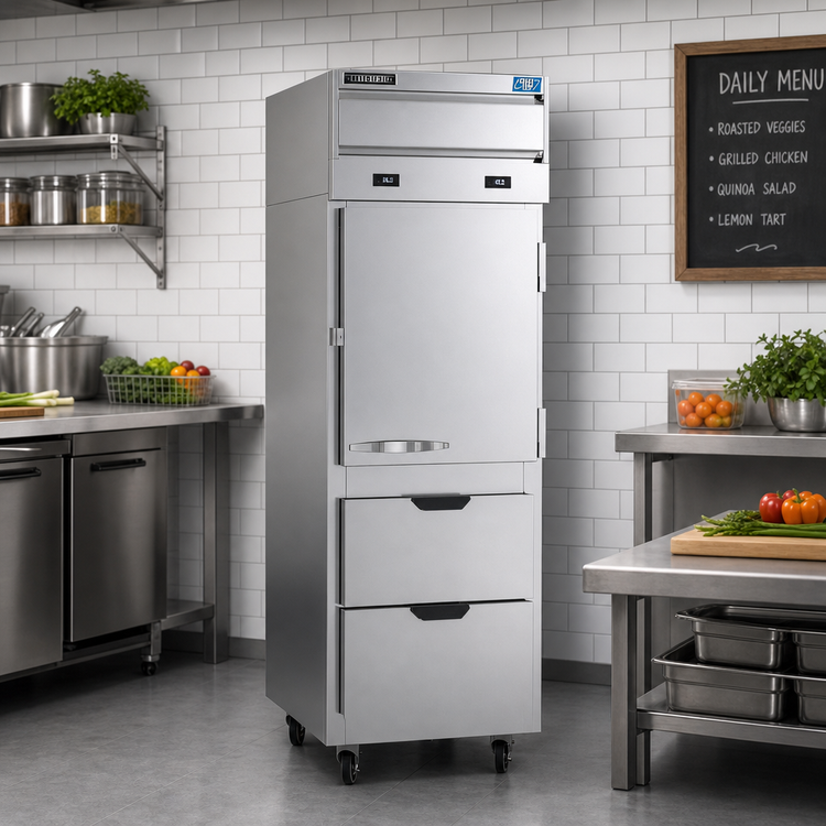 Product image #2 for Beverage-Air Cross Temp 1-Section Reach-In Convertible Refrigerator/Freezer with 1 Solid Door, 2 Drawers, and 2 Shelves