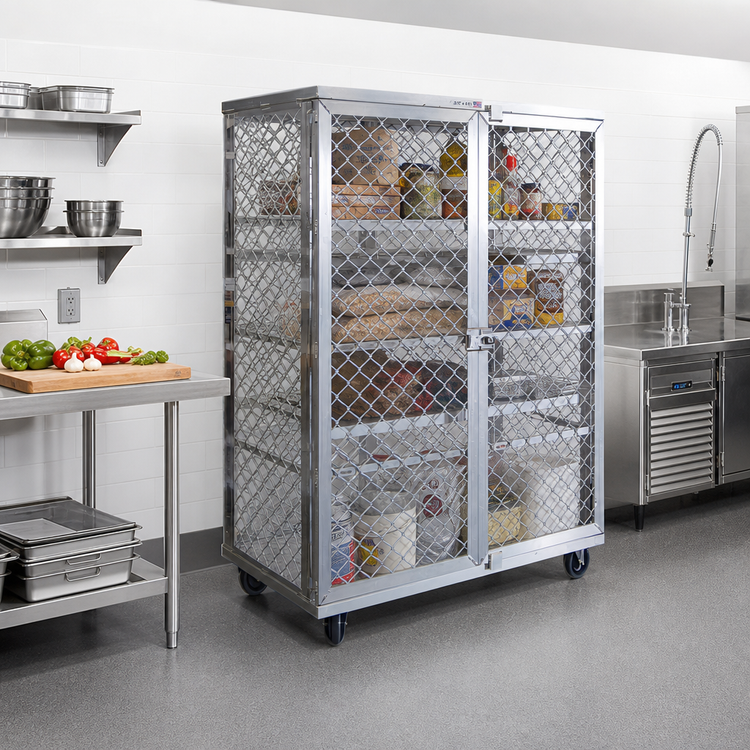 Product image #2 for New Age Mobile Aluminum Security Cage with Double Doors and 2 Intermediate Shelves