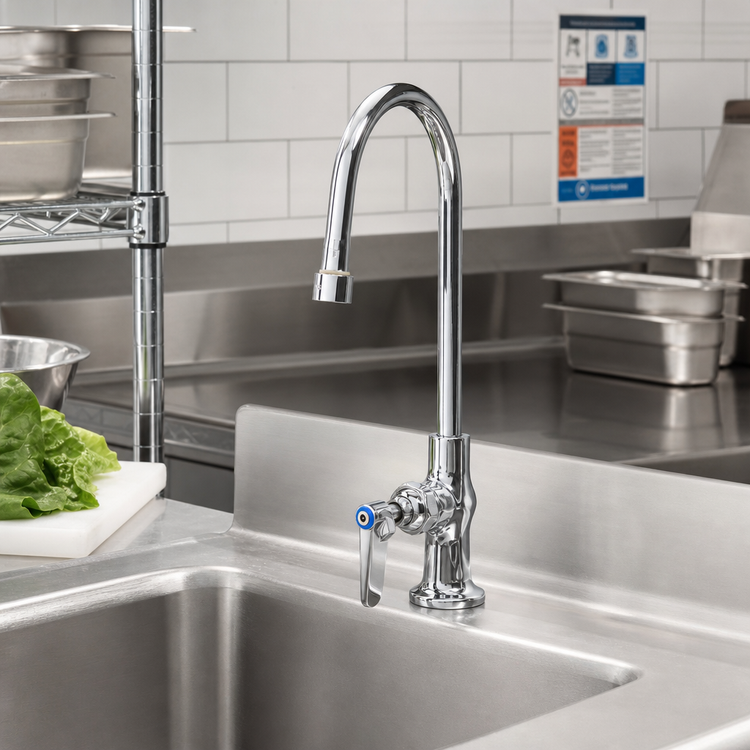 Product image #2 for T&S Brass Single-Temperature Deck-Mount Single Pantry Faucet with 5 3/4 Inch Swivel/Rigid Gooseneck and Vandal-Resistant Aerator