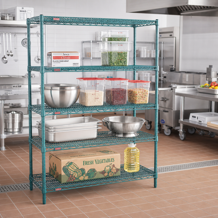 Product image #2 for EagleGard Red-i-Pak 4-Tier Stationary Wire Shelving Unit, 60 x 24 x 63 Inches, Blue-Green Hybrid Epoxy Finish