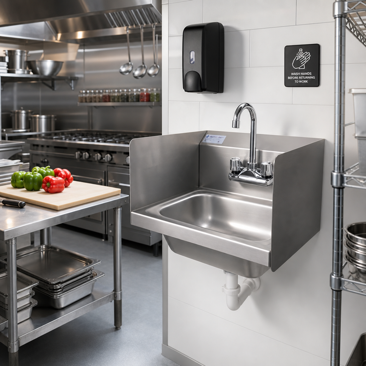Product image #2 for Serv-Ware 17 x 15-Inch Wall-Mounted Stainless Steel Hand Sink with Double Splash Guards