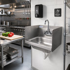 Thumbnail image #2 for Serv-Ware HS15S-CWP Wall-Mounted Commercial Hand Sink, 17 x 15 in, 18-Gauge 304 Stainless Steel, Faucet Included, Double Splash Guards
