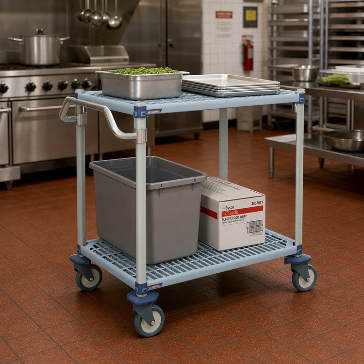 Product image #2 for MetroMax Q 24-Inch x 36-Inch x 40-Inch 2-Shelf Utility Cart with Open Grid Polymer Mat Shelves