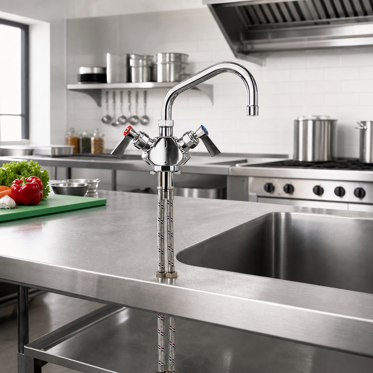 Product image #2 for Fisher Brass Single-Deck Dual-Control Deck-Mount Faucet with 6-Inch Swing Spout