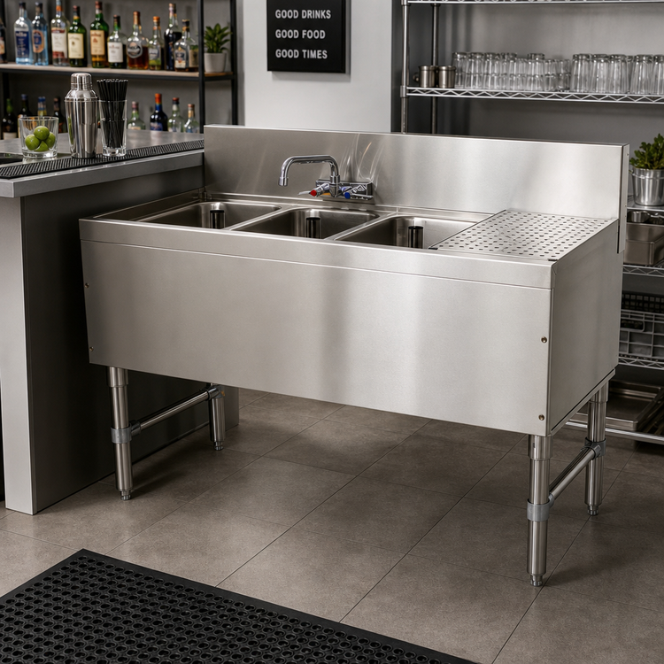 Product image #2 for Advance Tabco Prestige Supreme 3-Compartment Stainless Steel Underbar Sink Unit with Right Drainboard, 60 x 20 x 36 Inches