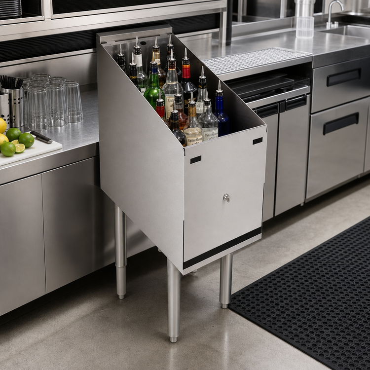 Product image #2 for Krowne Royal Series Freestanding Underbar Liquor Bottle Display Unit with Locking Cover, 15-Bottle Capacity
