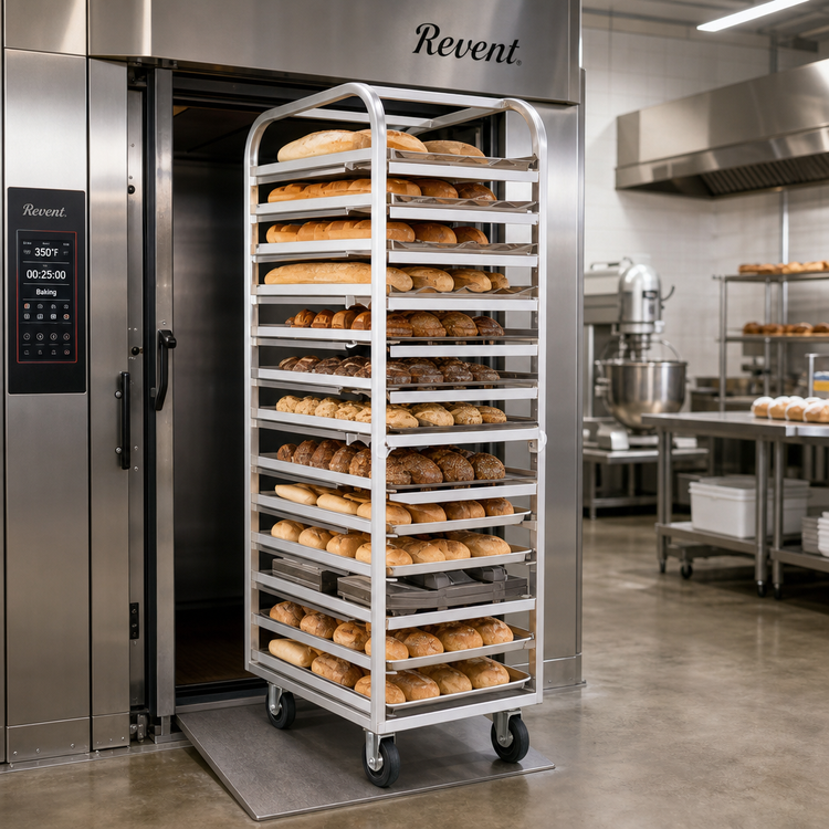 Product image #2 for Adamatic/Revent C-Lift Roll-In Oven Rack with Stainless Steel Lift, 10-Pan Capacity, Single-Side Load