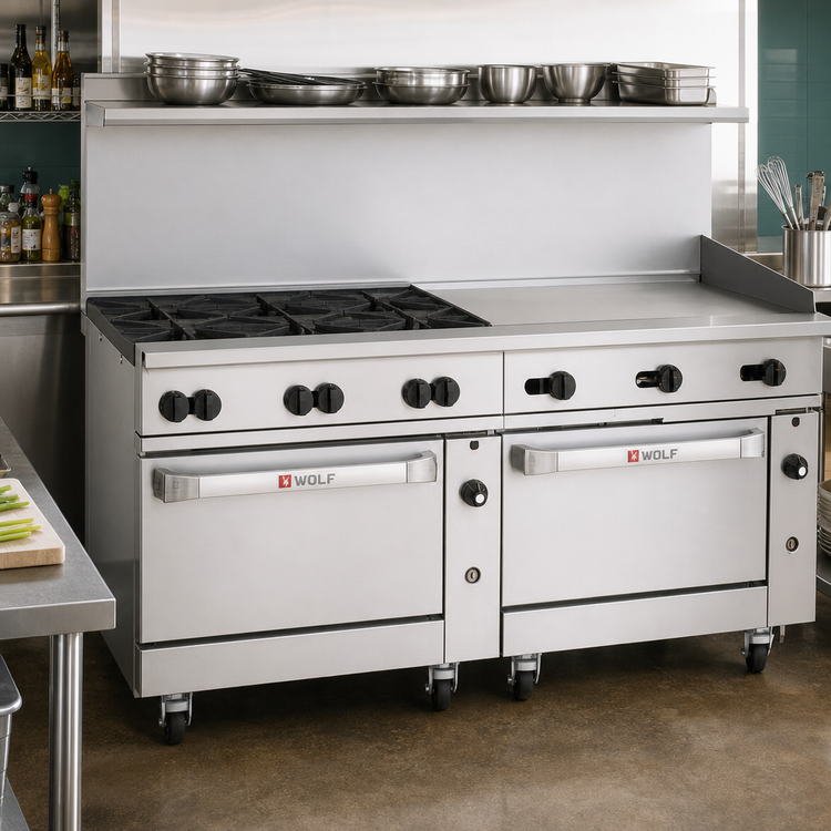 Product image #2 for Wolf Challenger XL C72SC-6B36GT 72" Gas Restaurant Range with 6 Open Burners, 36" Griddle, Standard Oven, and Convection Oven