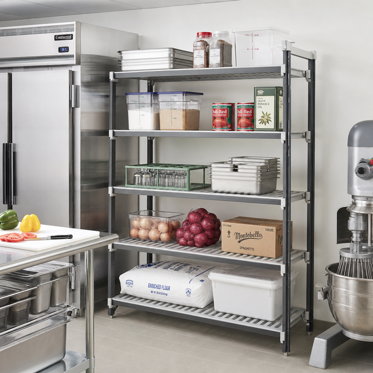 Product image #2 for Cambro Camshelving Elements XTRA Stationary Add-On Unit, 21 x 42 x 72 Inch, 5-Tier Vented Polymer Shelving, Speckled Gray
