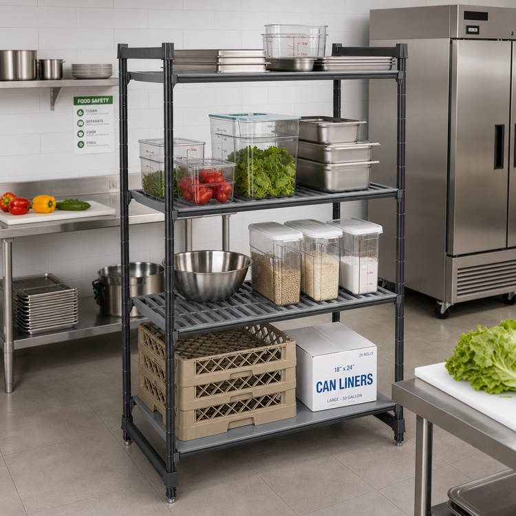 Product image #2 for Cambro Camshelving Basics Plus 4-Tier Stationary Starter Unit, 24W x 30D x 64H, Vented and Solid, Brushed Graphite