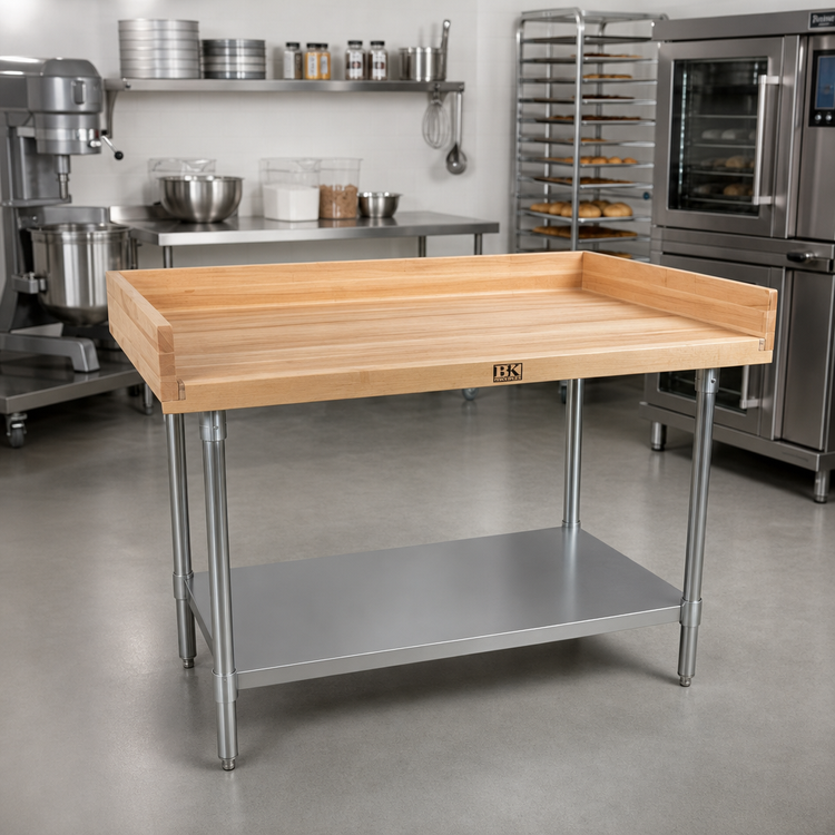 Product image #2 for BK Resources 48" x 30" Hard Maple Bakers Table with Stainless Steel Undershelf